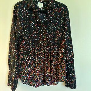 Maeve Black Multicolor Polka Dot Button Down Shirt